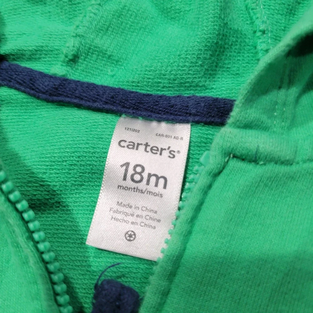 Carter's Hoodie Unisex 18m Green Dinosaur Zip Up 3D Spikes Animal‎ Theme Jacket
